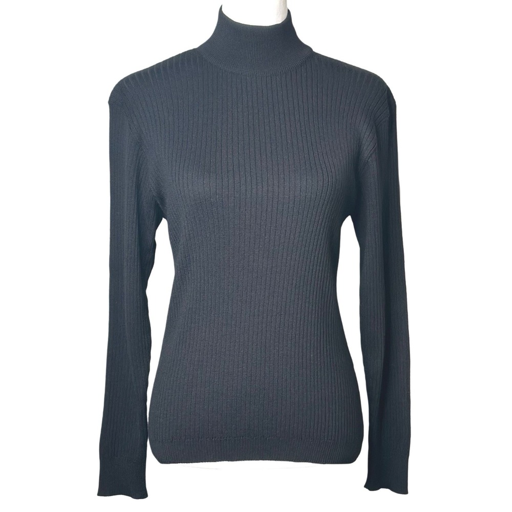 Brooks Brothers‎ Merino Wool Ribbed Turtleneck Sweater Black Womens Size S
